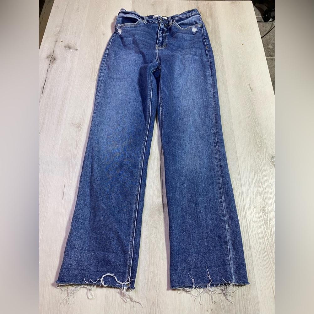 Flying Monkey Raw Hem Straight Leg High Waist Stretch Jeans, Medium Wash, 27